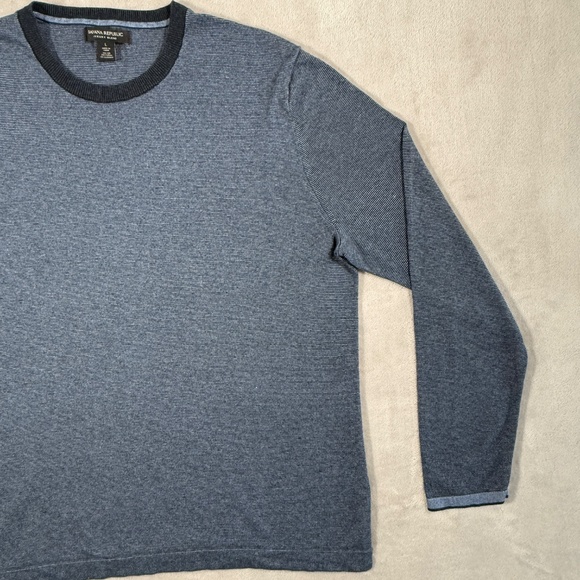 Banana Republic Sweater Mens Size Large Navy Luxury Silk Blend Crewneck - Picture 3 of 12